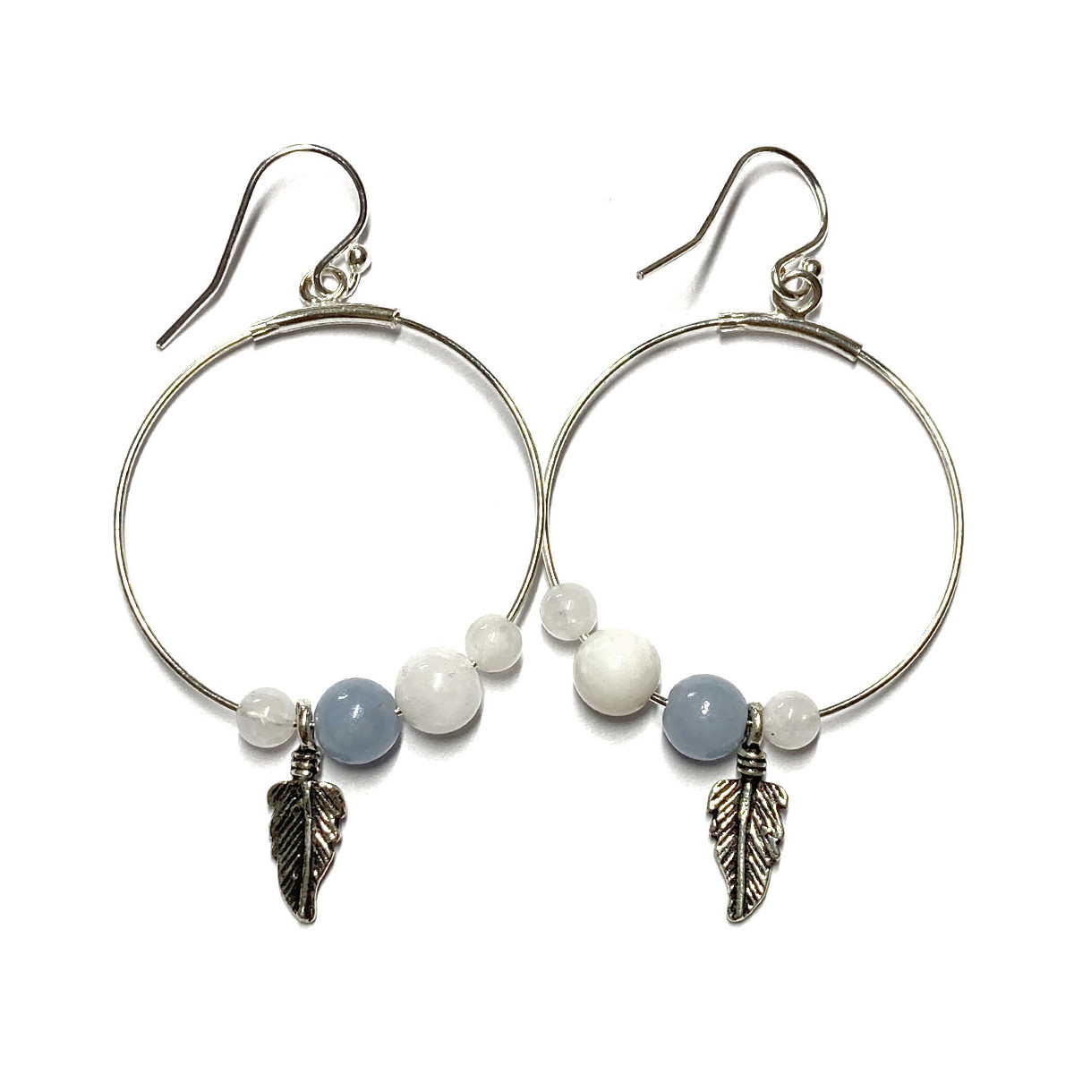 Boucles d'Oreilles en Pierre de Lune, Angélite & Argent