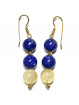 Boucles d'Oreilles en Lapis Lazuli, Citrine,  Argent et Doré Or Fin
