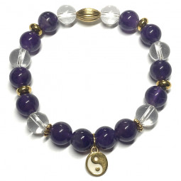 Bracelet Boules en Améthyste & en Cristal de Roche