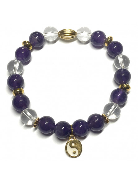 Bracelet Boules en Améthyste & en Cristal de Roche