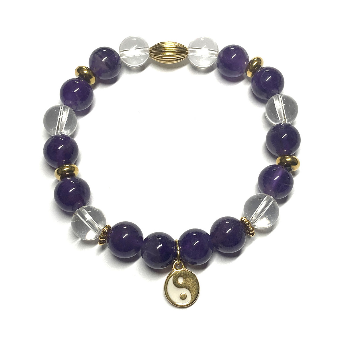 Bracelet Boules en Améthyste & en Cristal de Roche