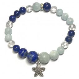 Bracelet Boules en Lapis Lazuli, Aigue Marine & Cristal de Roche