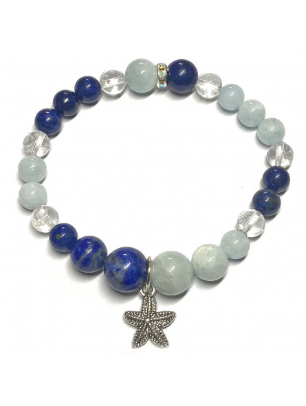 Bracelet Boules en Lapis Lazuli, Aigue Marine & Cristal de Roche