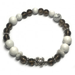 Bracelet Boules en Howlite & en Quartz Fumé