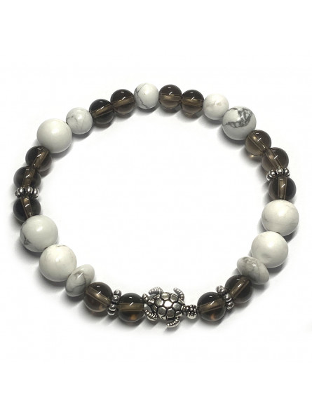 Bracelet Boules en Howlite & en Quartz Fumé