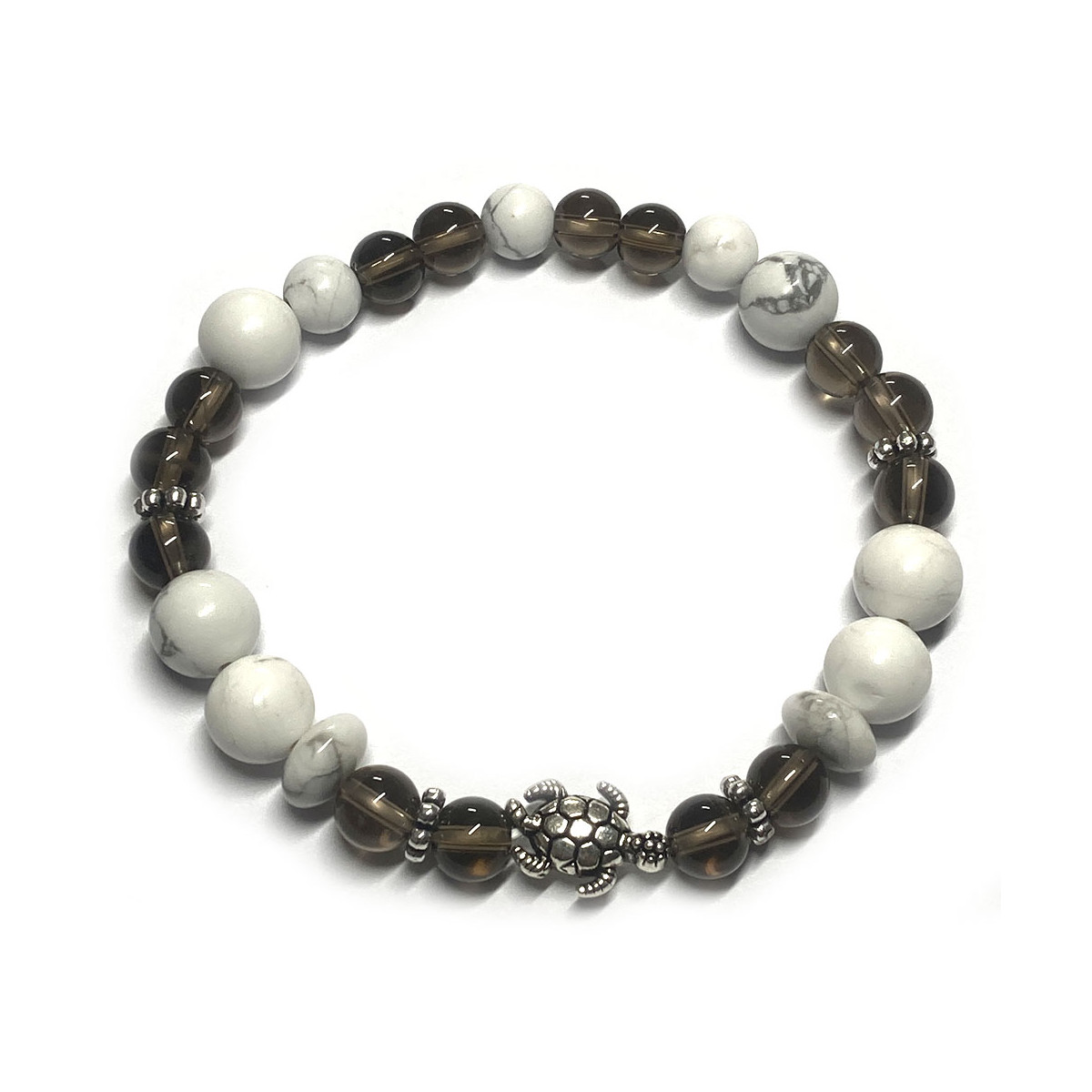 Bracelet Boules en Howlite & en Quartz Fumé