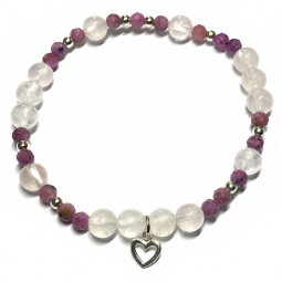 Bracelet Boules en Quartz Rose & Rubis Facetté