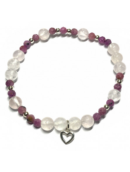 Bracelet Boules en Quartz Rose & Rubis Facetté