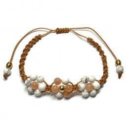 Bracelet Boules Macramé en Howlite & Pierre de Soleil