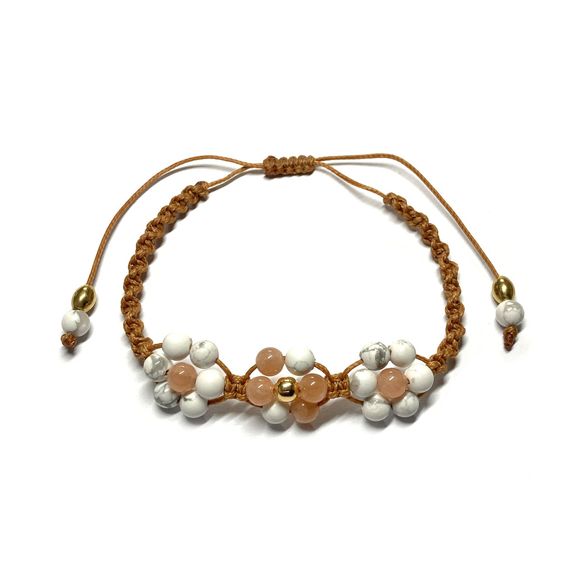 Bracelet Boules Macramé en Howlite & Pierre de Soleil