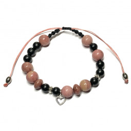 Bracelet Macramé et Boules de Rhodonite & de Shungite