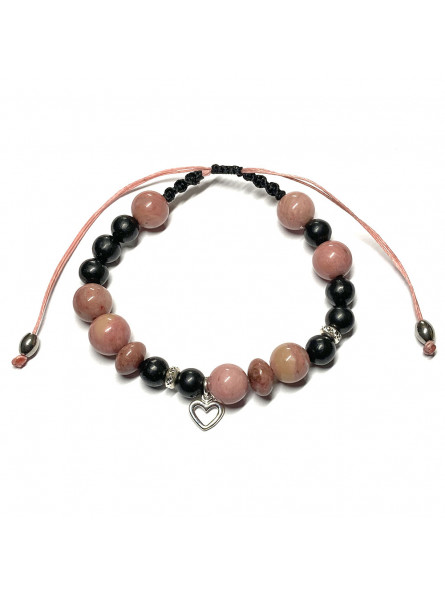 Bracelet Macramé et Boules de Rhodonite & de Shungite