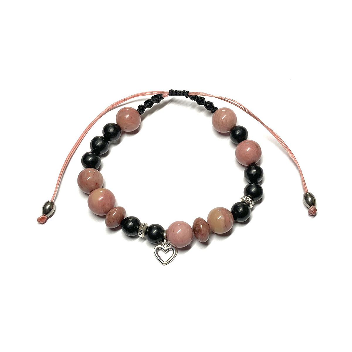 Bracelet Macramé et Boules de Rhodonite & de Shungite