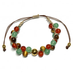 Bracelet Boules Macramé en Cornaline, Aventurine Verte & en Oeil de Tigre