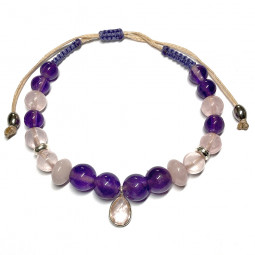Bracelet Macramé et Boules en Améthyste & Quartz Rose