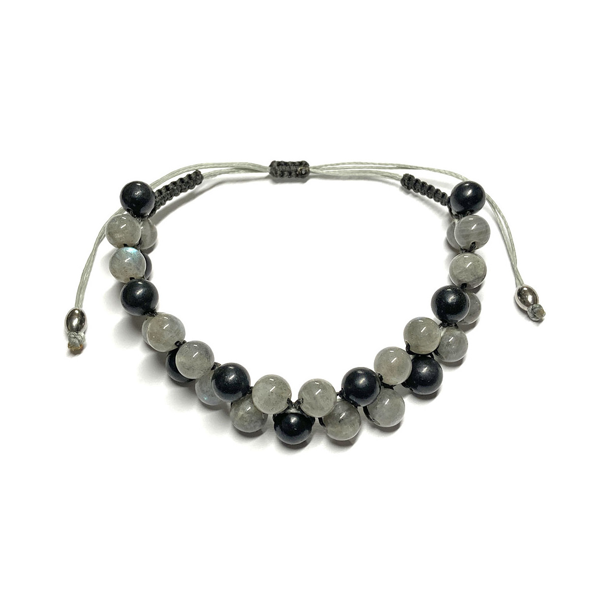 Bracelet Boules Macramé en Labradorite & Shungite