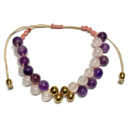 Bracelet Boules Macramé en Améthyste & en Quartz Rose