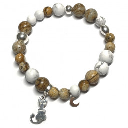 Bracelet boules en Jaspe Paysage & en Howlite