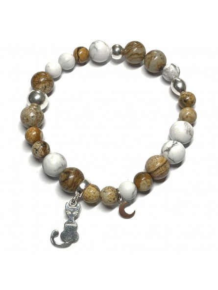 Bracelet boules en Jaspe Paysage & en Howlite