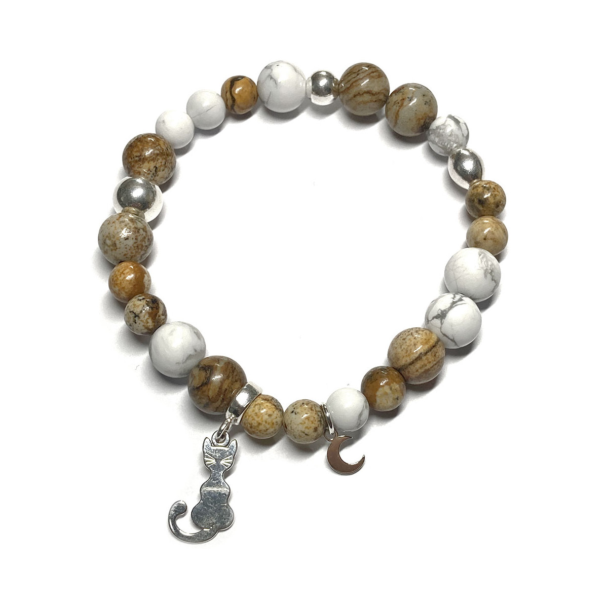 Bracelet boules en Jaspe Paysage & en Howlite