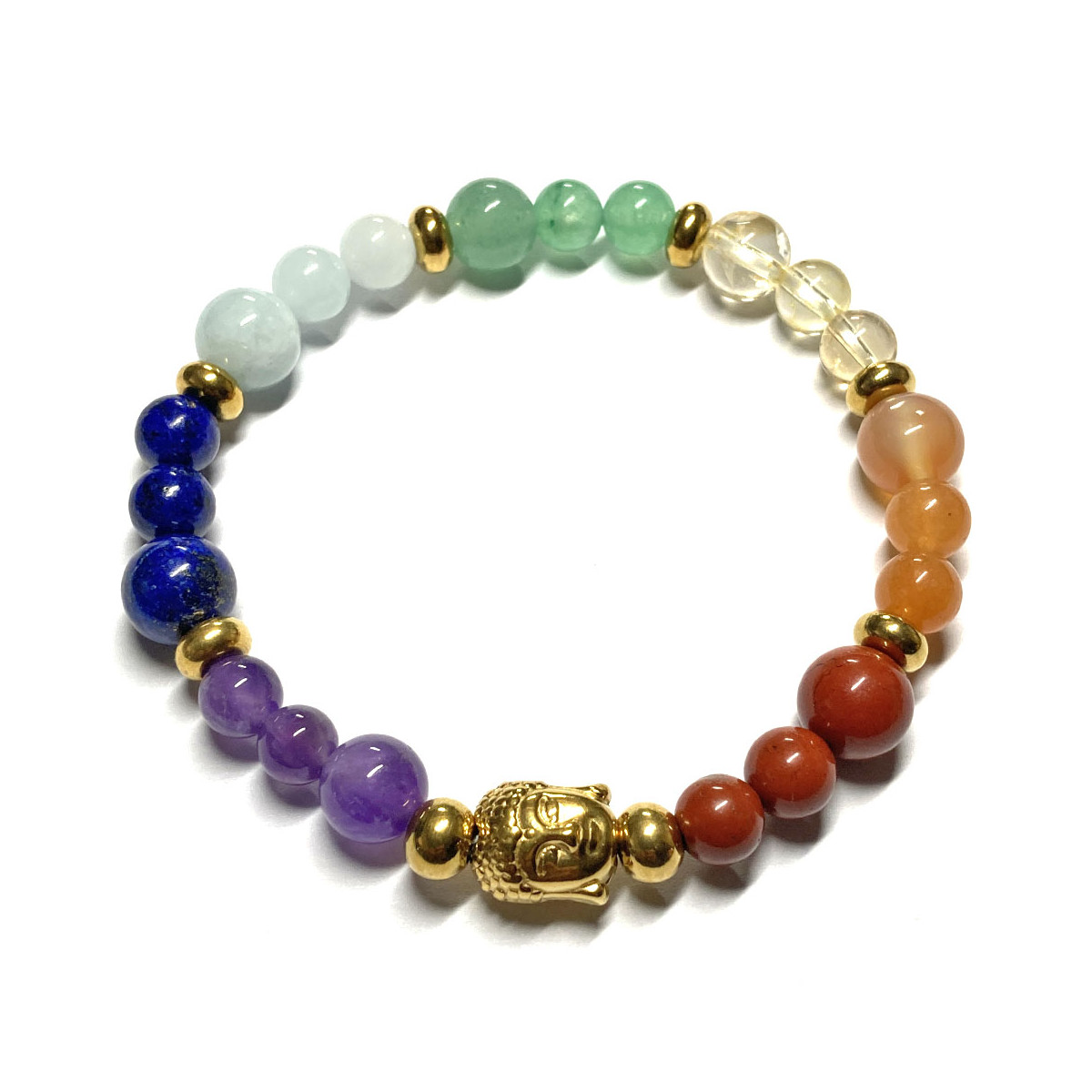 Bracelet Boules Création 7 Chakras & Bouddha doré
