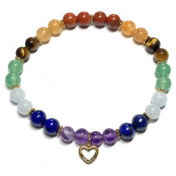 Bracelet Boules Création 7 Chakras & Cœur doré