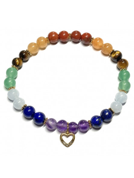 Bracelet Boules Création 7 Chakras & Cœur doré