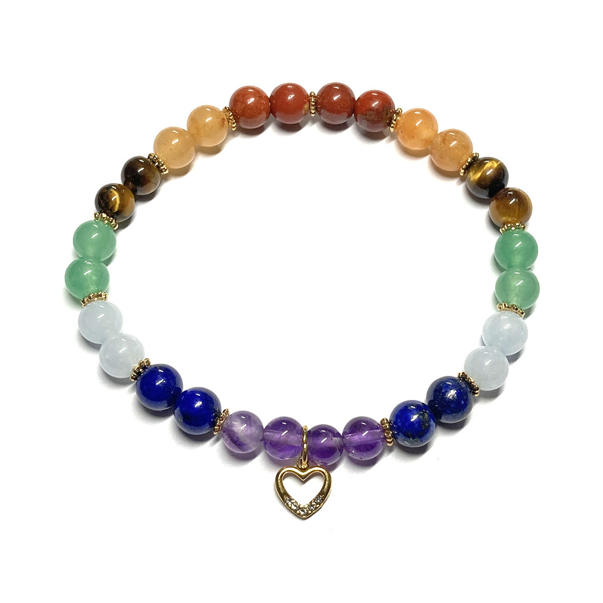 Bracelet Boules Création 7 Chakras & Cœur doré