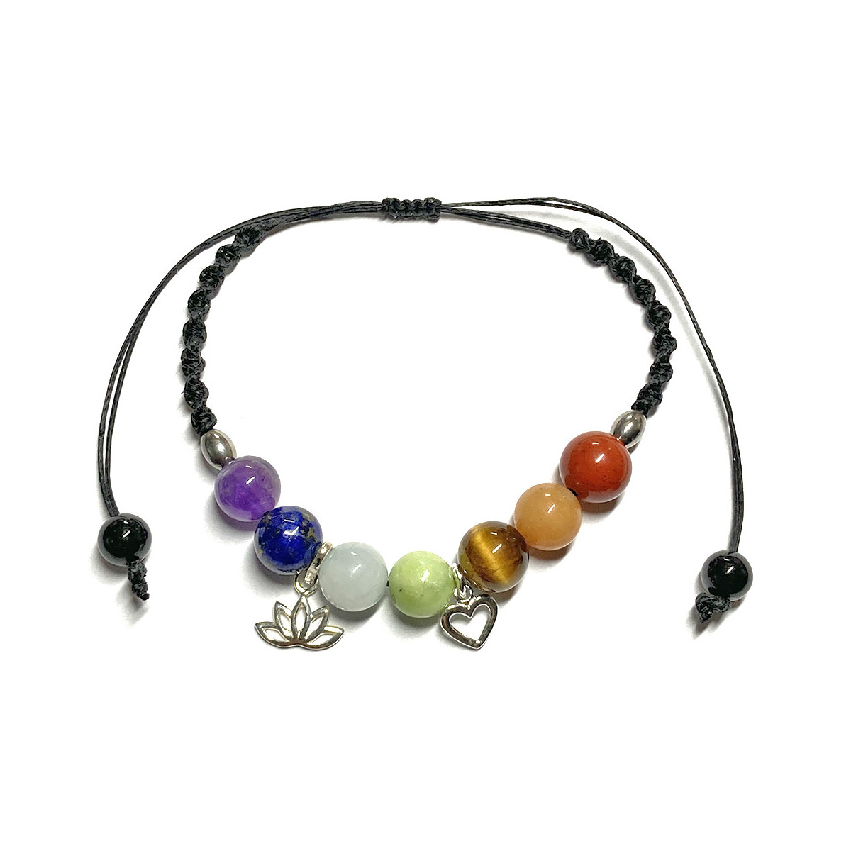 Bracelet Boules Macramé 7 Chakras, Cœur & Lotus