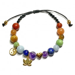 Bracelet Boules Macramé 7 Chakras, Lotus, Cœur & Yin Yang