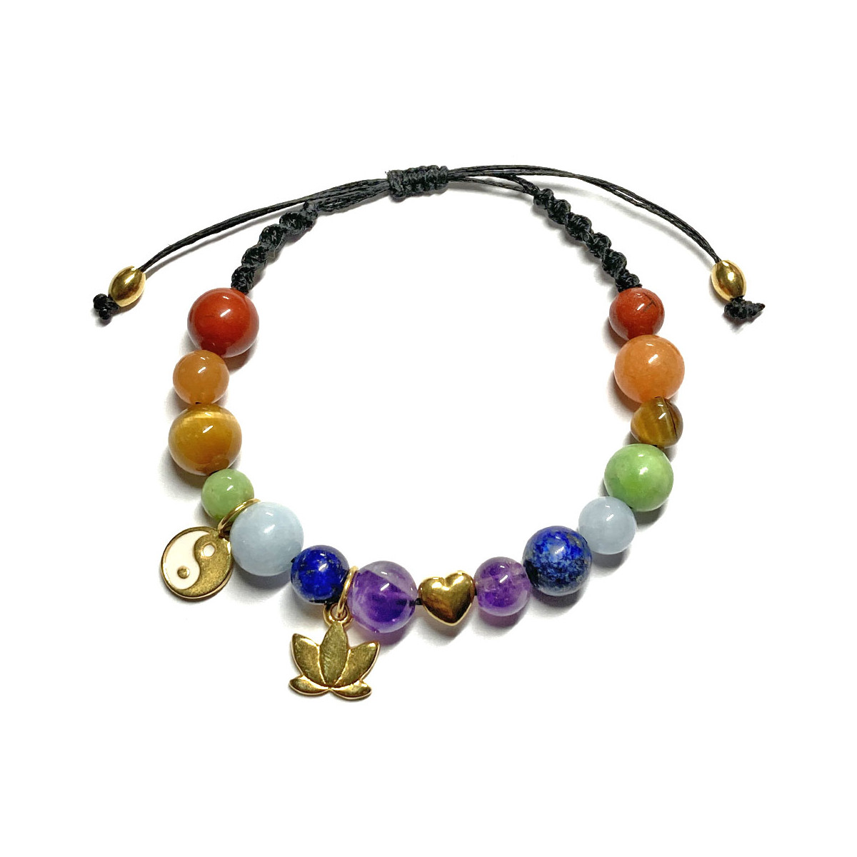Bracelet Boules Macramé 7 Chakras, Lotus, Cœur & Yin Yang