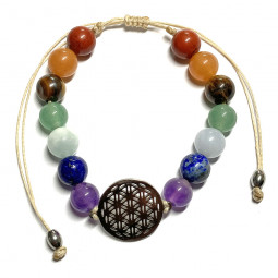 Bracelet Boules Micro Macramé 7 Chakras & Fleur de Vie