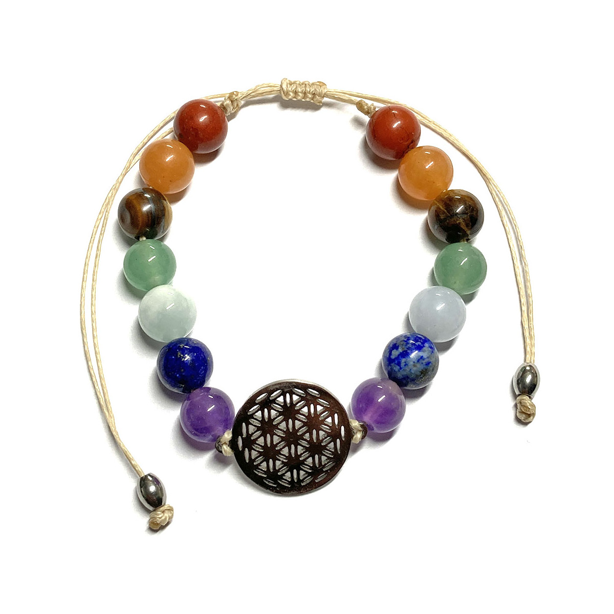 Bracelet Boules Micro Macramé 7 Chakras & Fleur de Vie