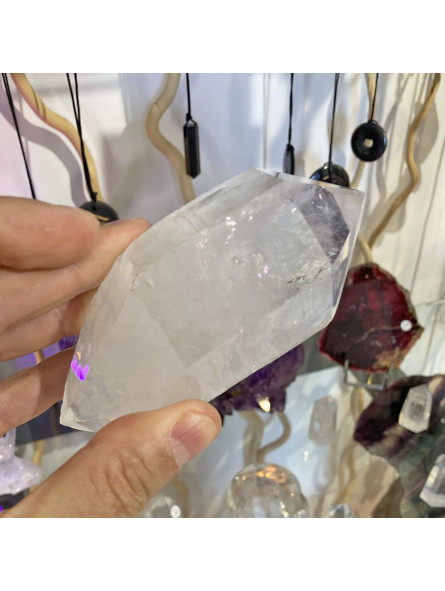 Pointe en Cristal de Roche Brute Biterminée - 285 Grammes