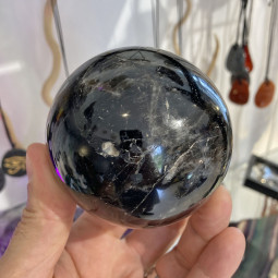 Sphère en Pierre de Lune Noire - 76mm
