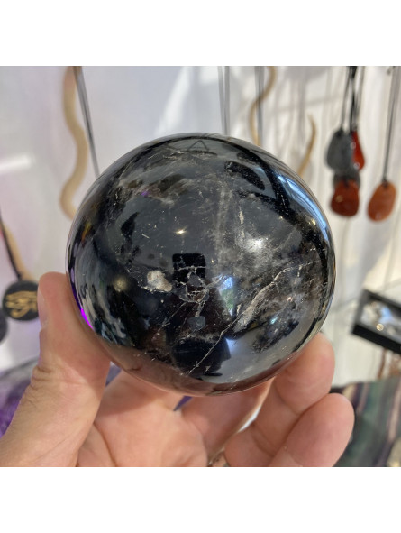 Sphère en Pierre de Lune Noire - 76mm