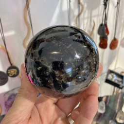 Sphère en Pierre de Lune Noire - 76mm