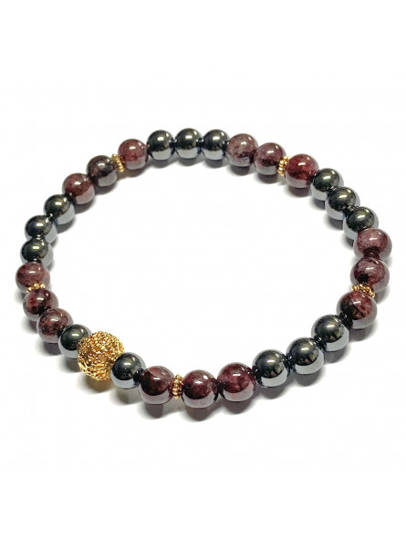 Bracelet Création Boules d'Hématite & et Boules de Grenat