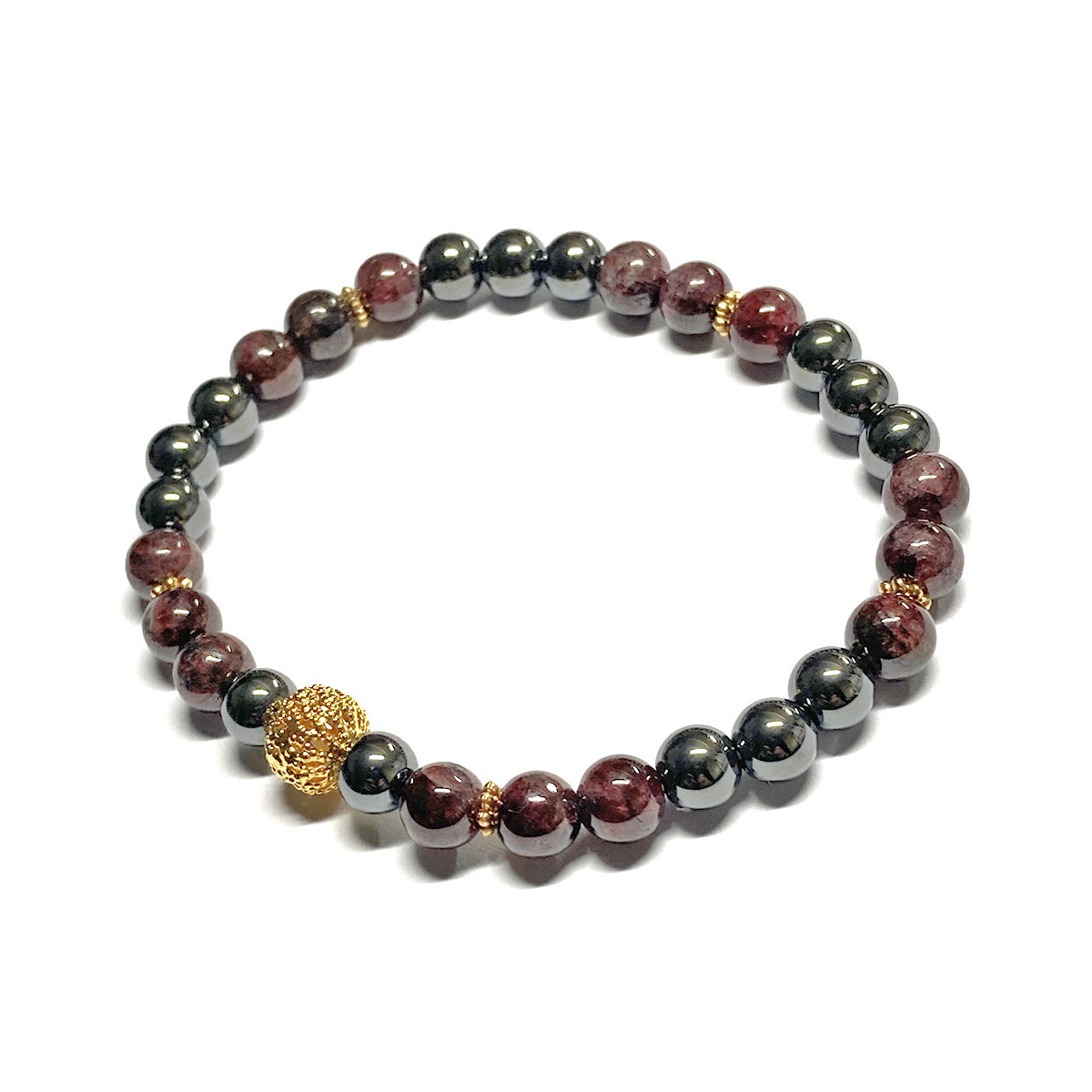 Bracelet Création Boules d'Hématite & et Boules de Grenat
