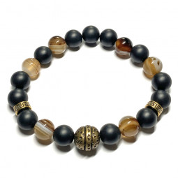 Bracelet en Agate de Botswana & Onyx Mate