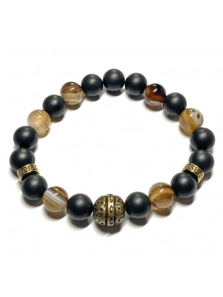 Bracelet en Agate de Botswana & Onyx Mate