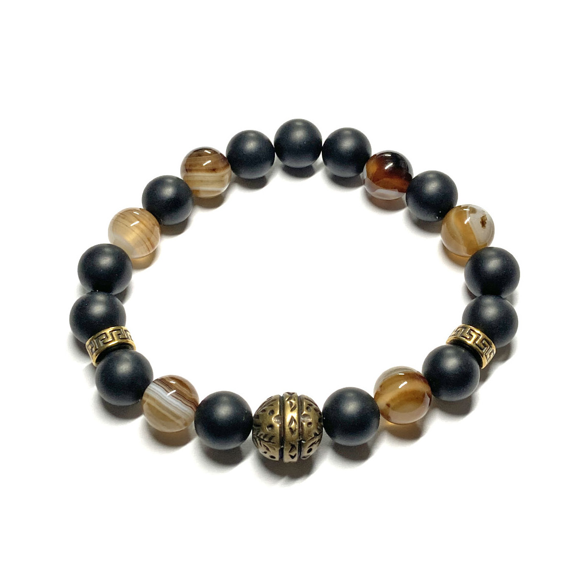 Bracelet en Agate de Botswana & Onyx Mate
