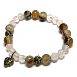 Bracelet Boules en Quartz Rose & Agate de Botswana