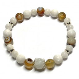 Bracelet Boules en Pierre de Lune & Agate Botswana