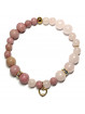 Bracelet boules en Rhodonite & en Quartz Rose avec Cœur