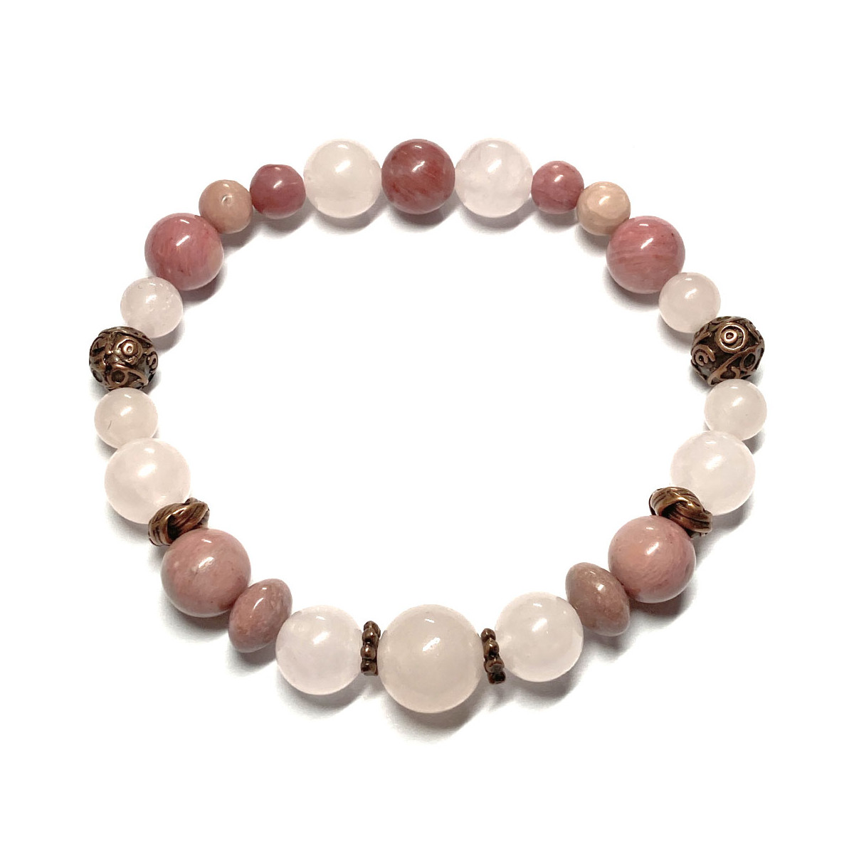 Bracelet boules Création en Rhodonite & en Quartz Rose