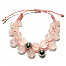 Bracelet Boules Macramé en Quartz Rose