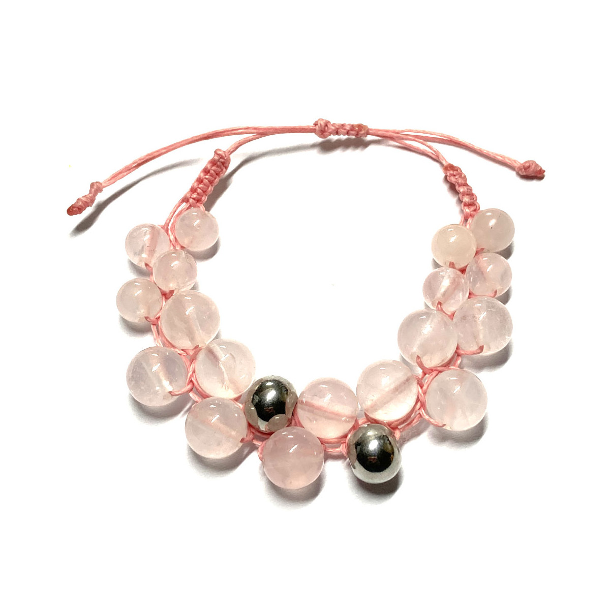 Bracelet Boules Macramé en Quartz Rose
