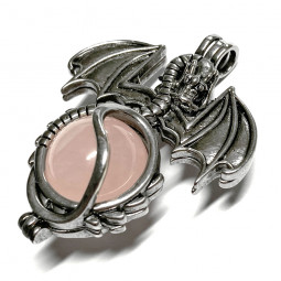 Pendentif Sphère de Dragon et Quartz Rose