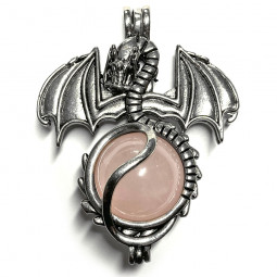 Pendentif Sphère de Dragon et Quartz Rose